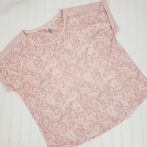Lucky Brand Top Paisley Print Shirt Soft Cozy Tee Pink White size XXL Boho